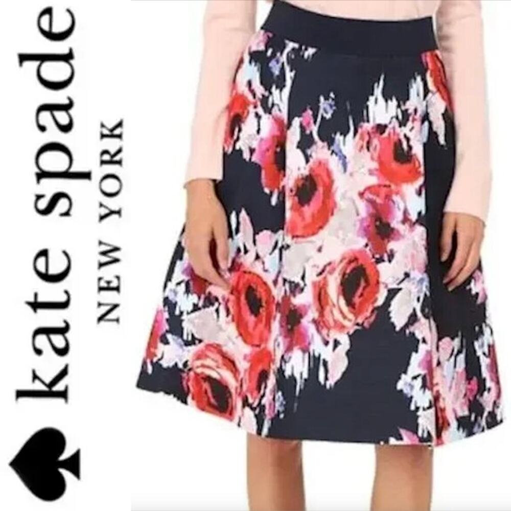 $348 KATE SPADE NEW YORK NWT Navy & All Over Floral Tiered Skirt – Size 6